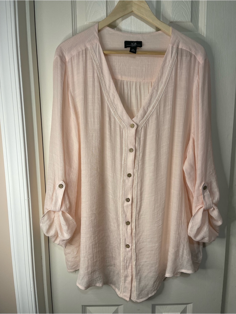AGB Light Pink Lightweight Beachy Button Front Flowy Semi Sheer Top size 3X